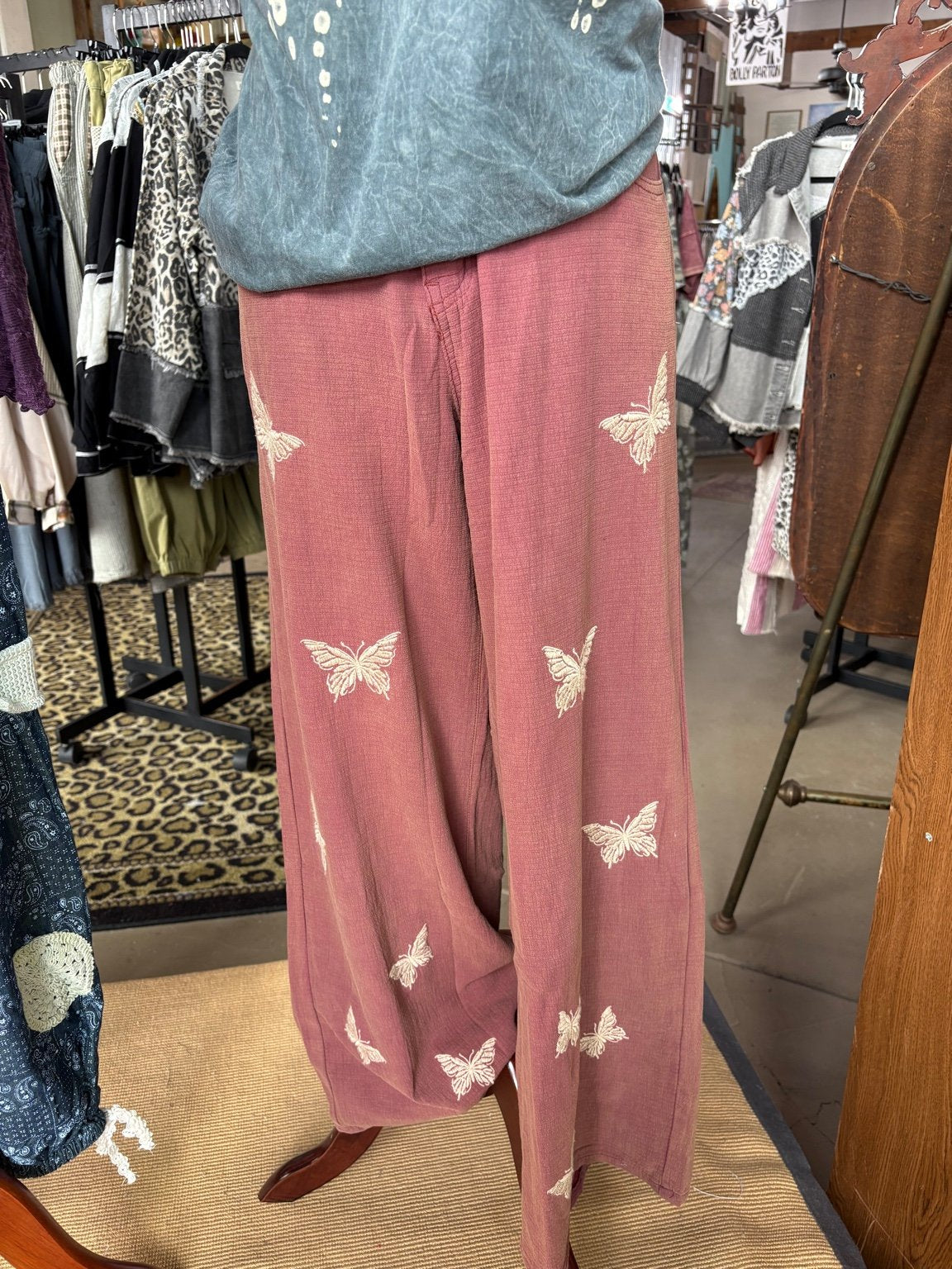 POL Clothing Butterfly Embroidered Wide-Leg Pants-Pants-POL Clothing-Stuffology - Where Vintage Meets Modern, A Boutique for Real Women in Crosbyton, TX