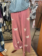POL Clothing Butterfly Embroidered Wide-Leg Pants-Pants-POL Clothing-Stuffology - Where Vintage Meets Modern, A Boutique for Real Women in Crosbyton, TX