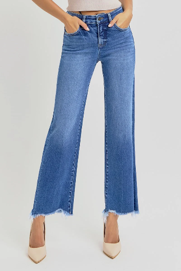Risen Tummy Control Ankle Straight Jeans Medium Wash)-Jeans-Risen Jeans-Stuffology - Where Vintage Meets Modern, A Boutique for Real Women in Crosbyton, TX