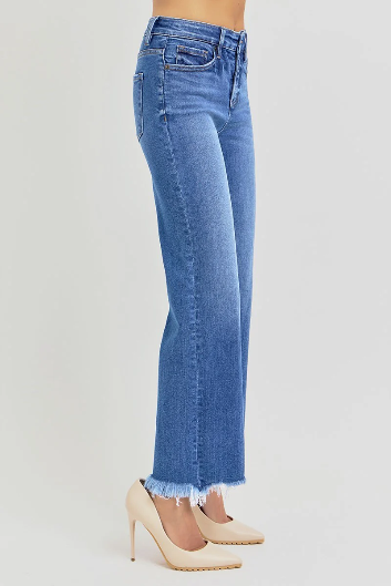 Risen Tummy Control Ankle Straight Jeans Medium Wash)-Jeans-Risen Jeans-Stuffology - Where Vintage Meets Modern, A Boutique for Real Women in Crosbyton, TX