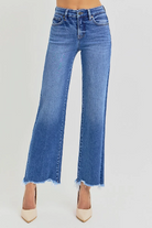 Risen Tummy Control Ankle Straight Jeans Medium Wash)-Jeans-Risen Jeans-Stuffology - Where Vintage Meets Modern, A Boutique for Real Women in Crosbyton, TX