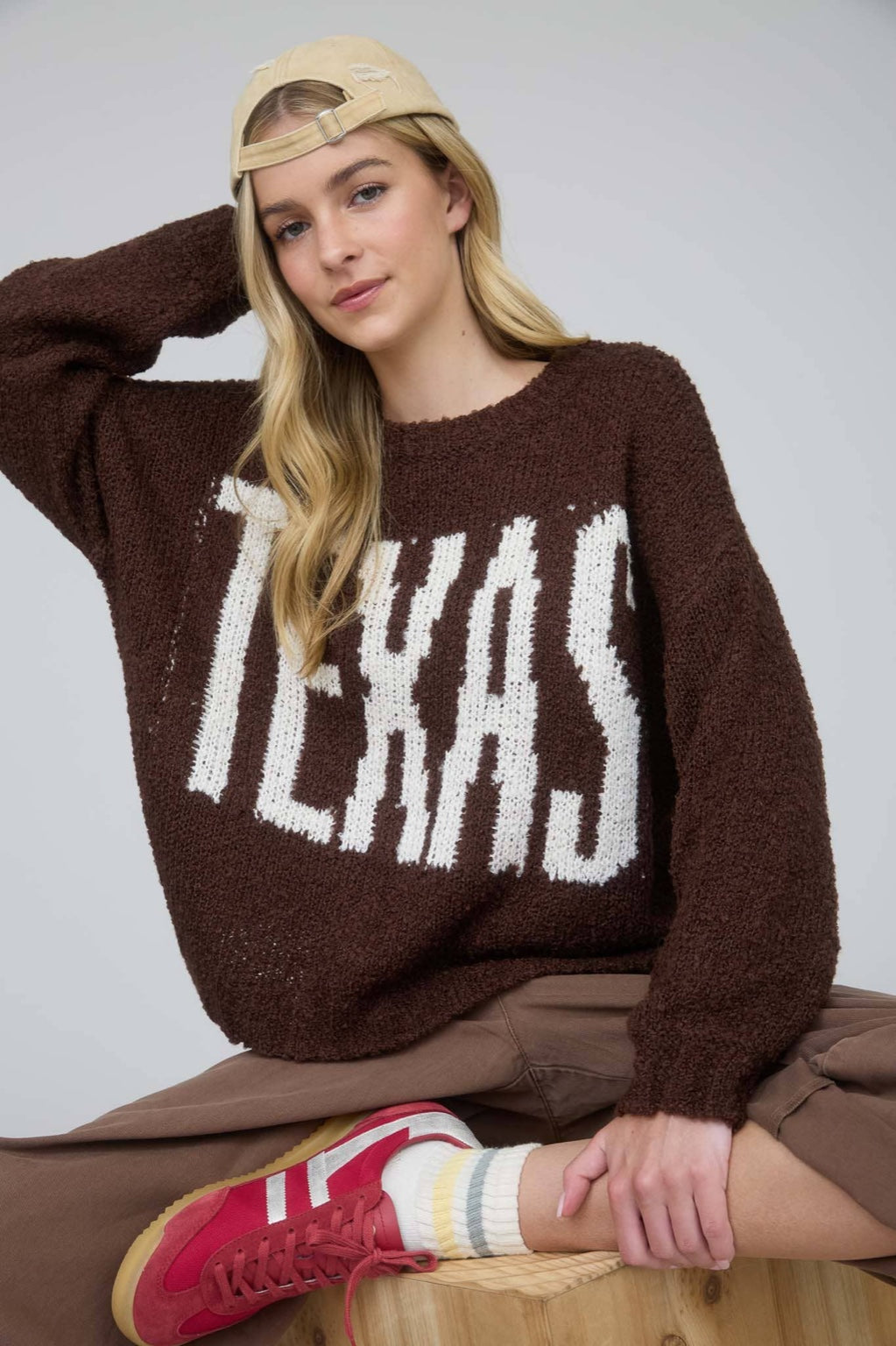 TEXAS KNIT SWEATER - MOCHA-Sweaters-J.O.A-Stuffology - Where Vintage Meets Modern, A Boutique for Real Women in Crosbyton, TX