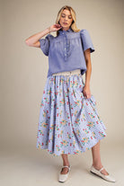 Washed Chambray Ruffle Button Top-Tops-Stuffology Boutique -Stuffology - Where Vintage Meets Modern, A Boutique for Real Women in Crosbyton, TX