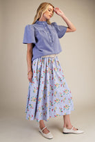 Washed Chambray Ruffle Button Top-Tops-Stuffology Boutique -Stuffology - Where Vintage Meets Modern, A Boutique for Real Women in Crosbyton, TX