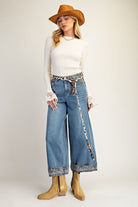 Print Mix Washed Denim Wide-Leg Pants-Jeans-Easel-Stuffology - Where Vintage Meets Modern, A Boutique for Real Women in Crosbyton, TX