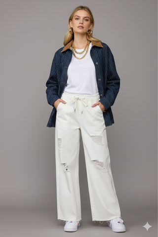 VINTAGE PINSTRIPE WORKWEAR JACKET-Denim Jacket-J.O.A-Stuffology - Where Vintage Meets Modern, A Boutique for Real Women in Crosbyton, TX