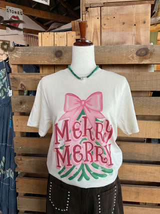 Merry Merry Bow Tree-Graphic Tees-Branded Cotton-Stuffology - Where Vintage Meets Modern, A Boutique for Real Women in Crosbyton, TX