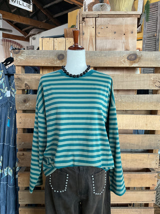 Striped Long Sleeve Tee-Oversized Top-Zenana-Stuffology - Where Vintage Meets Modern, A Boutique for Real Women in Crosbyton, TX