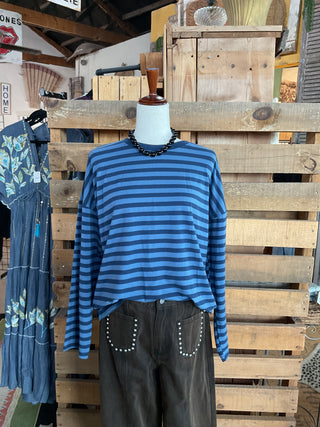Striped Long Sleeve Tee-Oversized Top-Zenana-Stuffology - Where Vintage Meets Modern, A Boutique for Real Women in Crosbyton, TX