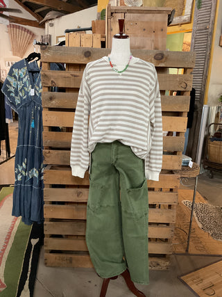Striped Waffle Top Pullover