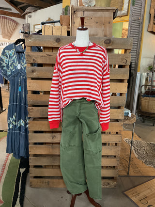 Striped Waffle Top Pullover