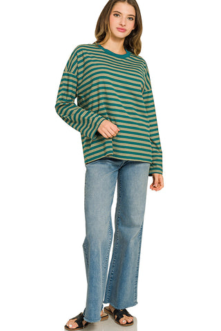 Striped Long Sleeve Tee-Oversized Top-Zenana-Stuffology - Where Vintage Meets Modern, A Boutique for Real Women in Crosbyton, TX