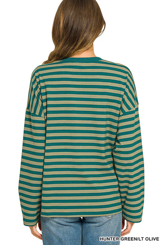 Striped Long Sleeve Tee-Oversized Top-Zenana-Stuffology - Where Vintage Meets Modern, A Boutique for Real Women in Crosbyton, TX