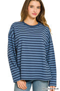 Striped Long Sleeve Tee-Oversized Top-Zenana-Stuffology - Where Vintage Meets Modern, A Boutique for Real Women in Crosbyton, TX