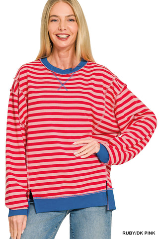 French Terry Striped Long Sleeve Pullover