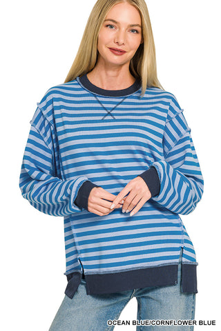 French Terry Striped Long Sleeve Pullover-Pullover Top-ZENANA-Stuffology - Where Vintage Meets Modern, A Boutique for Real Women in Crosbyton, TX
