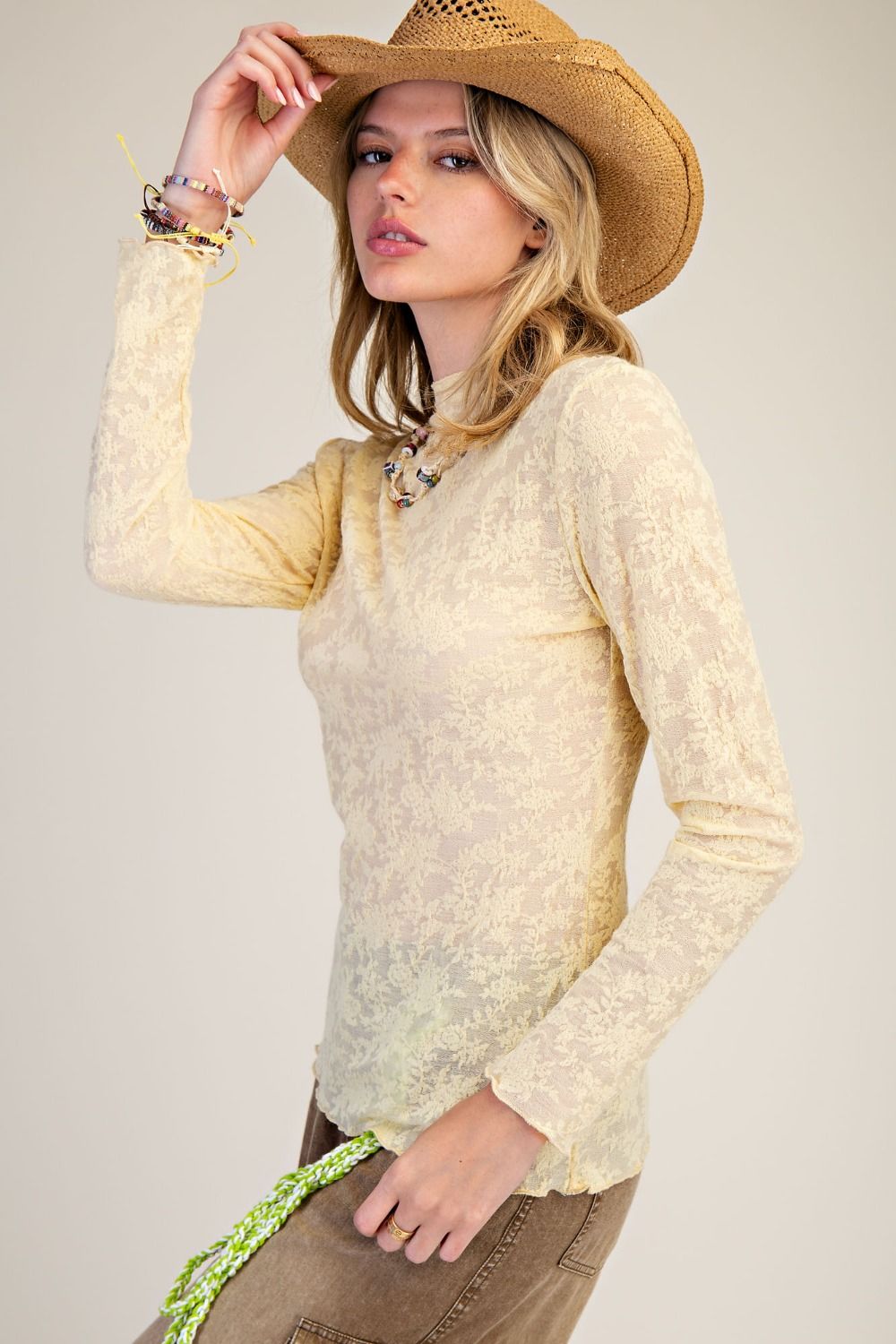 Textured Sheer Floral Knit Top - Banana-MESH TOP-Easel-Stuffology - Where Vintage Meets Modern, A Boutique for Real Women in Crosbyton, TX