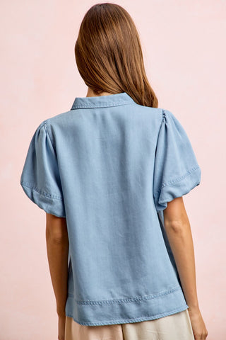 Puff Sleeve Button-Down Top-Blouse-BiBi-Stuffology - Where Vintage Meets Modern, A Boutique for Real Women in Crosbyton, TX