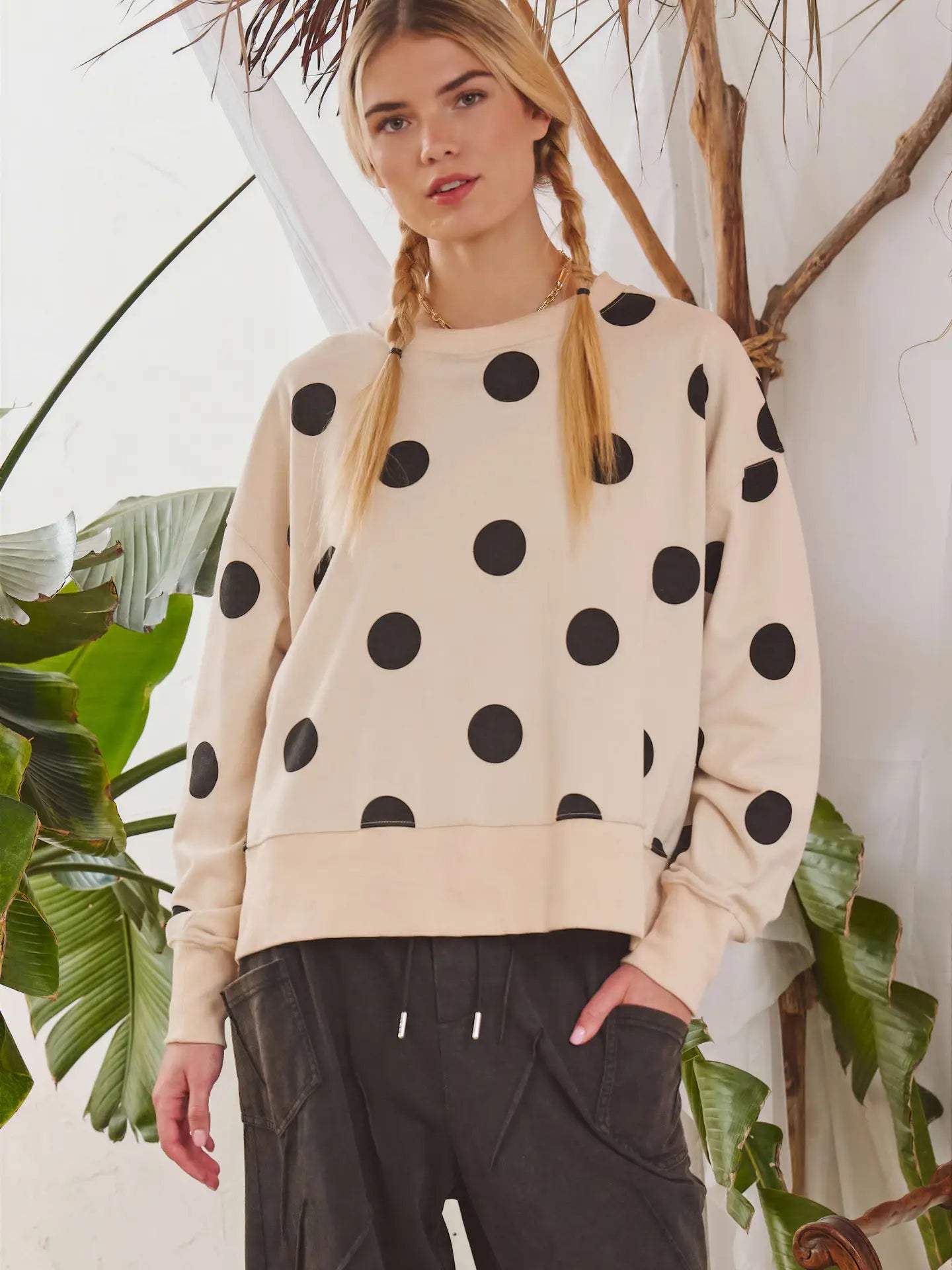 Polka Dot Sweatshirt-JADE BY JANE-Stuffology - Where Vintage Meets Modern, A Boutique for Real Women in Crosbyton, TX