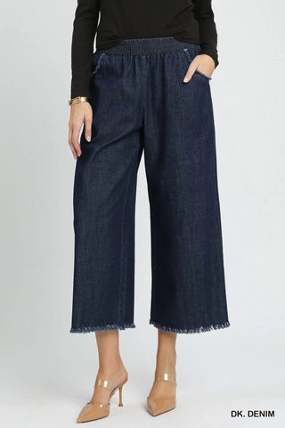 Washed Denim Pants with Fringe Hem-Pants-Umgee-Stuffology - Where Vintage Meets Modern, A Boutique for Real Women in Crosbyton, TX