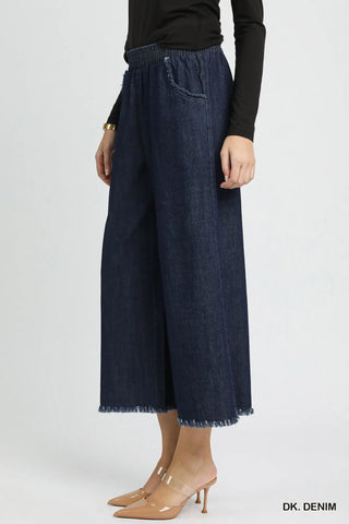 Washed Denim Pants with Fringe Hem-Pants-Umgee-Stuffology - Where Vintage Meets Modern, A Boutique for Real Women in Crosbyton, TX