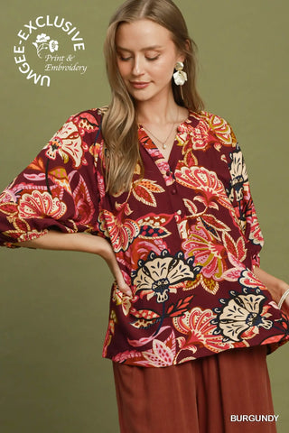 Boho Paisley Puff Sleeve Blouse-Blouse-Umgee-Stuffology - Where Vintage Meets Modern, A Boutique for Real Women in Crosbyton, TX