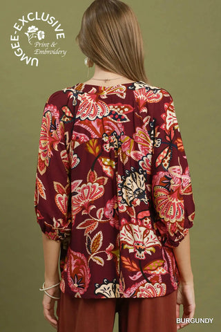 Boho Paisley Puff Sleeve Blouse-Blouse-Umgee-Stuffology - Where Vintage Meets Modern, A Boutique for Real Women in Crosbyton, TX