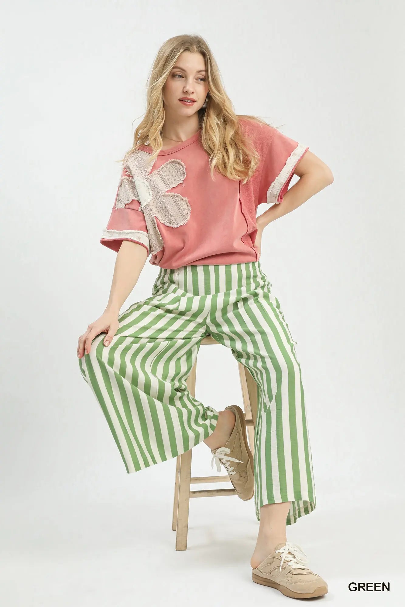 Green Stripe Wide Leg Pants-Wide Leg Pants-Umgee-Stuffology - Where Vintage Meets Modern, A Boutique for Real Women in Crosbyton, TX