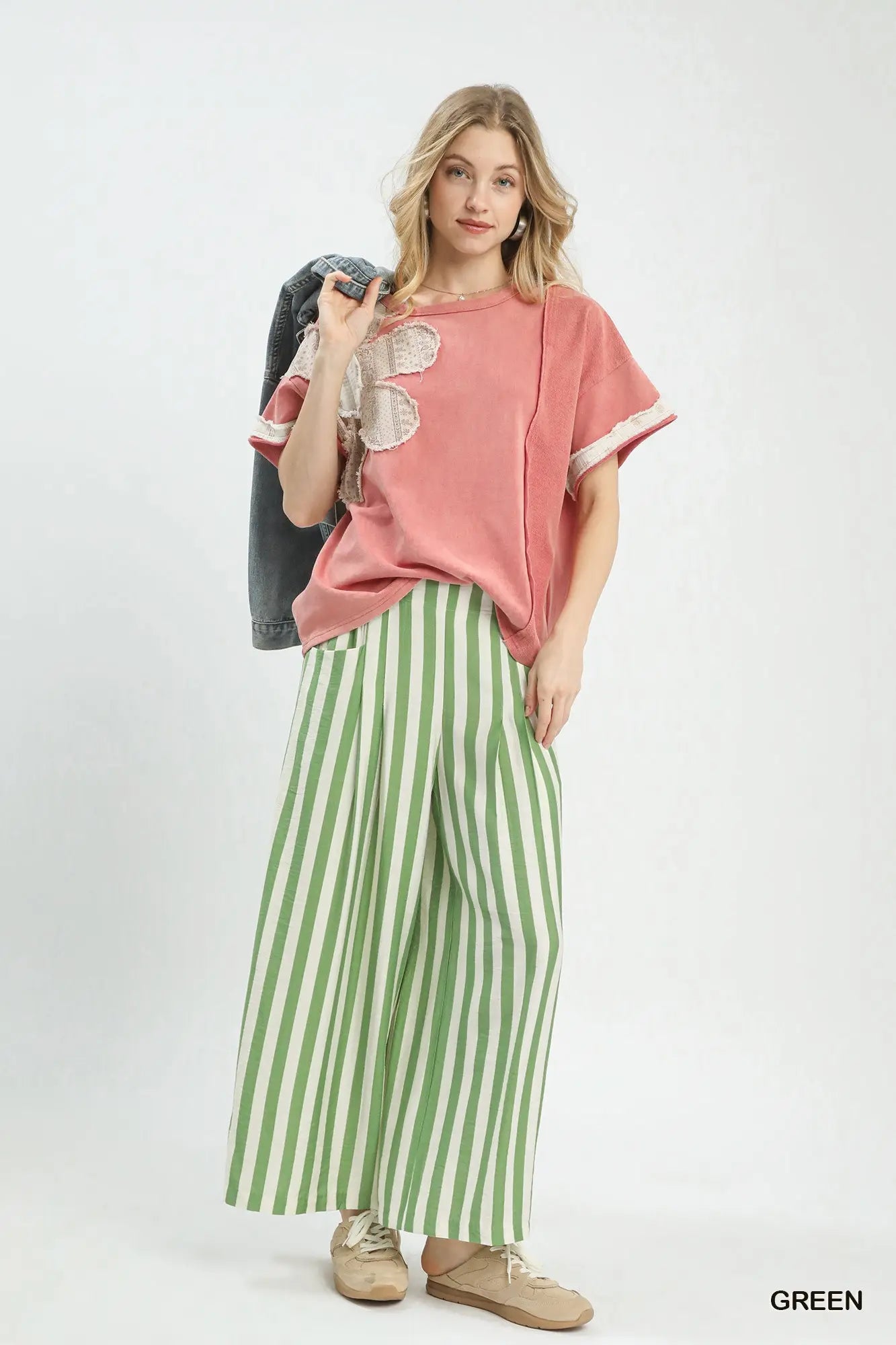 Green Stripe Wide Leg Pants-Wide Leg Pants-Umgee-Stuffology - Where Vintage Meets Modern, A Boutique for Real Women in Crosbyton, TX
