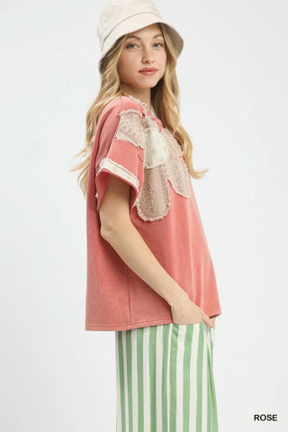 French Terry Floral Rose Top-Top-Umgee-Stuffology - Where Vintage Meets Modern, A Boutique for Real Women in Crosbyton, TX