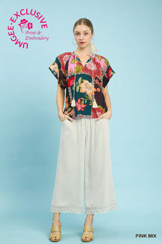 Floral Patchwork Tassel Tie Top-Blouse-Umgee-Stuffology - Where Vintage Meets Modern, A Boutique for Real Women in Crosbyton, TX