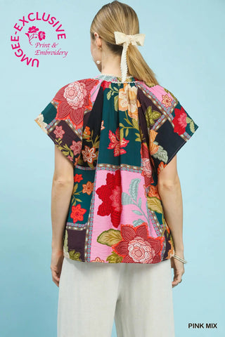 Floral Patchwork Tassel Tie Top-Blouse-Umgee-Stuffology - Where Vintage Meets Modern, A Boutique for Real Women in Crosbyton, TX