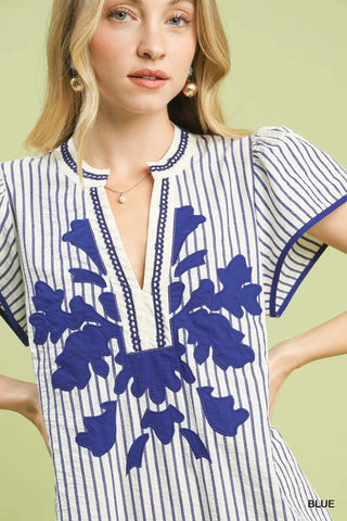 Blue Stripe Embroidered Midi Dress-Dresses-Umgee-Stuffology - Where Vintage Meets Modern, A Boutique for Real Women in Crosbyton, TX