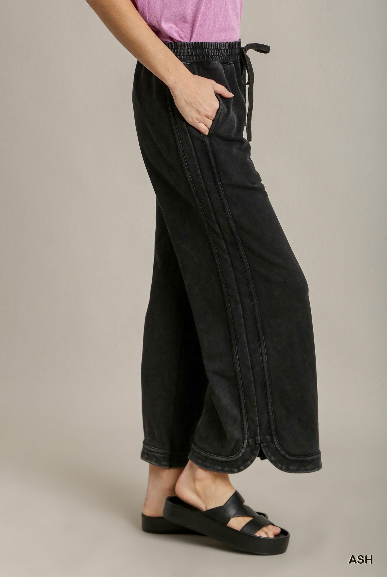 Ash Black Washed French Terry Elastic Waistband Wide Leg Pants | Stuffology Boutique-Pants-Umgee-Stuffology - Where Vintage Meets Modern, A Boutique for Real Women in Crosbyton, TX