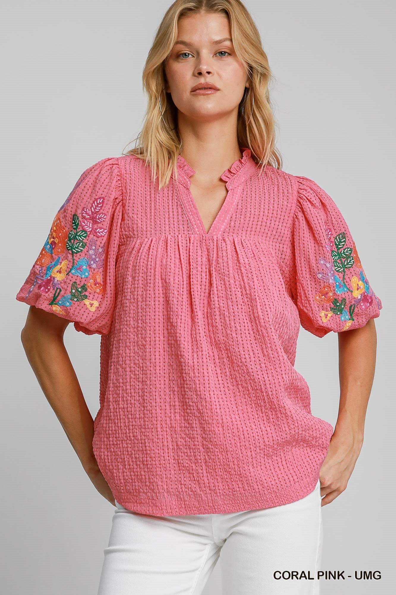 Pink Embroidered Puff Sleeve Top – Stuffology Boutique