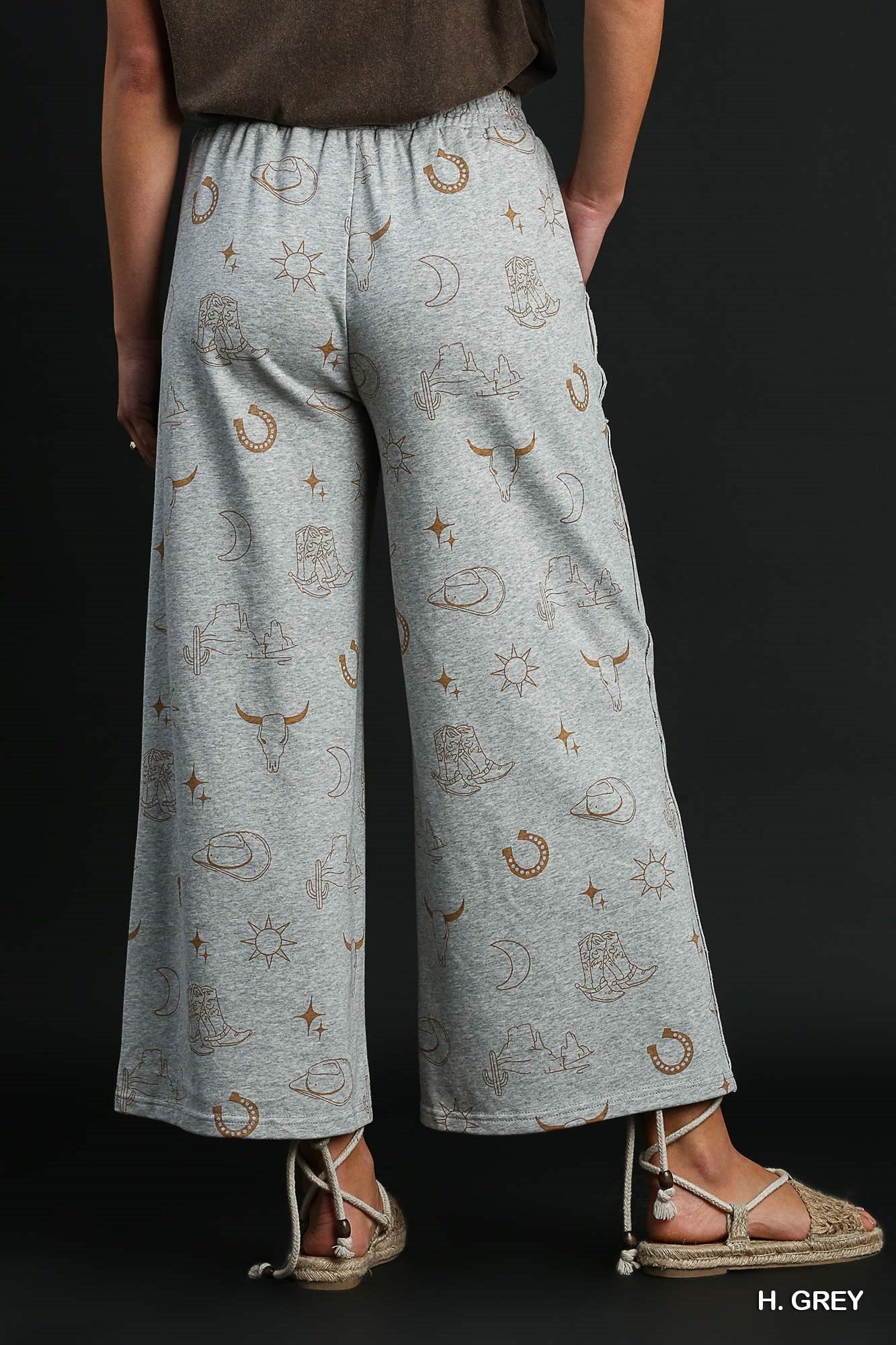 French Terry Elastic Waistband Pants with Graphics /Stuffology Boutique-Pants-Umgee-Stuffology - Where Vintage Meets Modern, A Boutique for Real Women in Crosbyton, TX