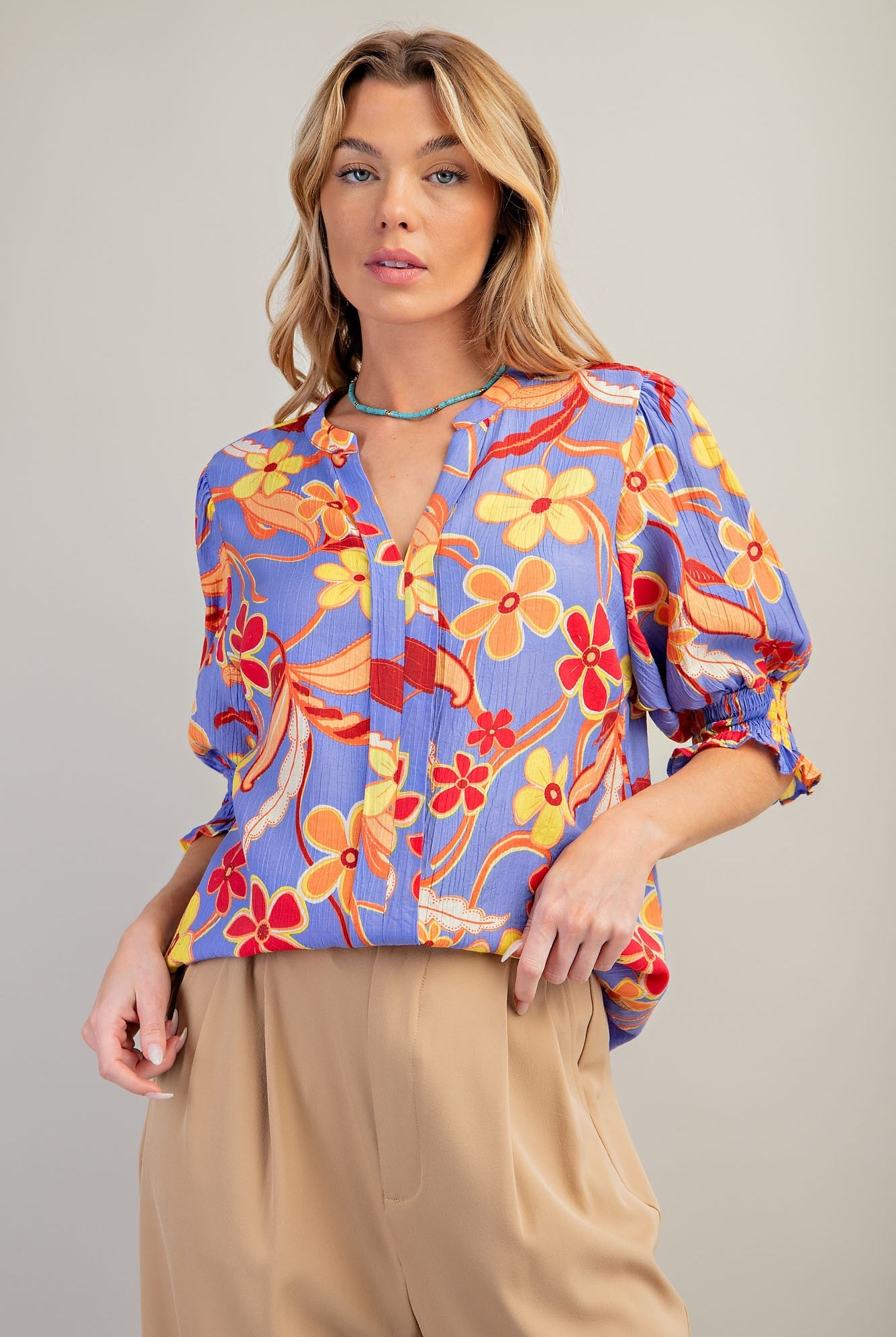 FLORAL/FLOWER PRINT PEACH BLOSSOM TOP | STUFFOLOGY BOUTIQUE-Top-Easel-Stuffology - Where Vintage Meets Modern, A Boutique for Real Women in Crosbyton, TX