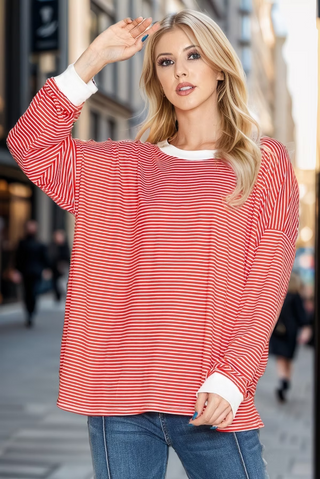Loose Fit Stripe Tunic Top-Top-Burgundy Apparel-Stuffology - Where Vintage Meets Modern, A Boutique for Real Women in Crosbyton, TX