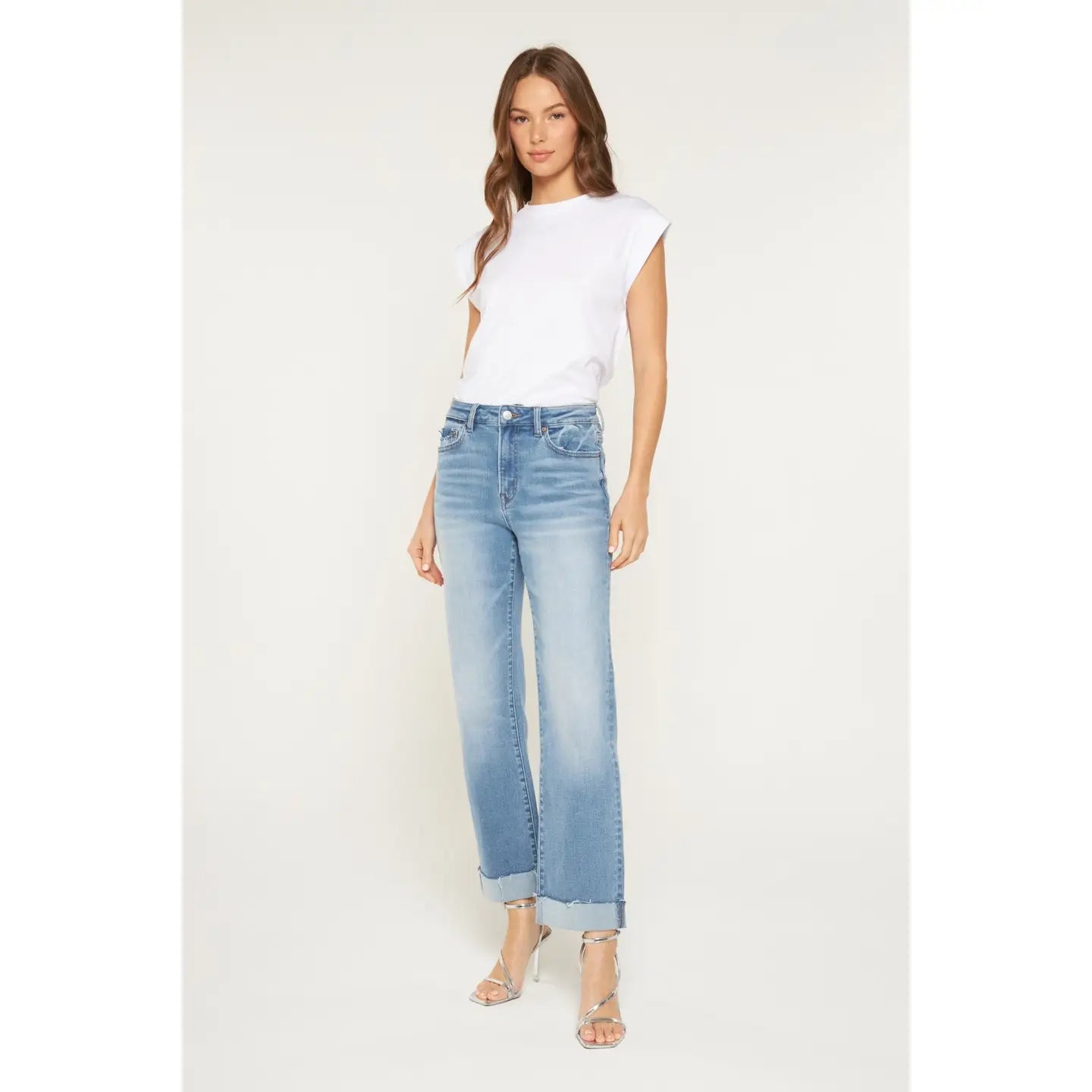 Mica High Rise Straight Led Cuffed Hem Jeans-Mica Denim-Stuffology - Where Vintage Meets Modern, A Boutique for Real Women in Crosbyton, TX