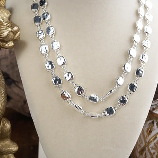 Golden Current – Textured Double Strand Square Link Necklace-Necklaces-PennyLine inc-Stuffology - Where Vintage Meets Modern, A Boutique for Real Women in Crosbyton, TX