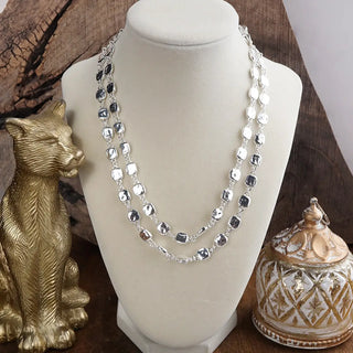 Golden Current – Textured Double Strand Square Link Necklace-Necklaces-PennyLine inc-Stuffology - Where Vintage Meets Modern, A Boutique for Real Women in Crosbyton, TX