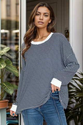 Loose Fit Stripe Tunic Top-Top-Burgundy Apparel-Stuffology - Where Vintage Meets Modern, A Boutique for Real Women in Crosbyton, TX