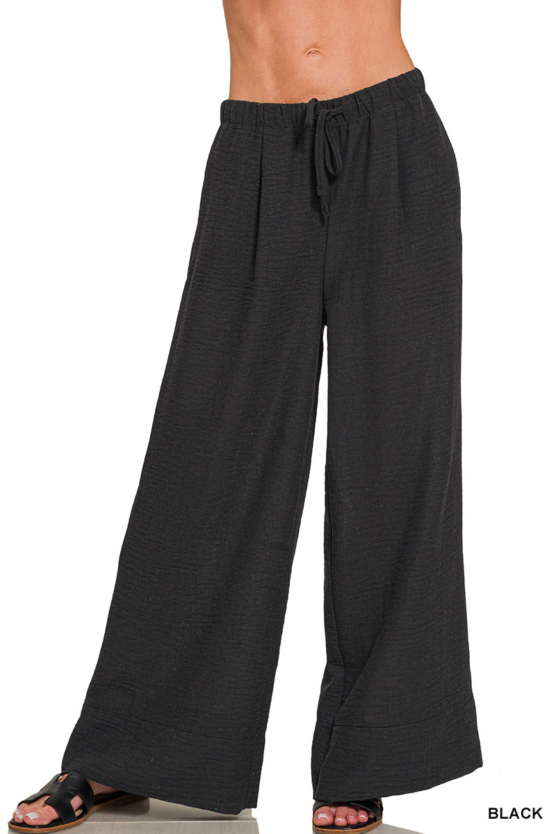 Woven Airflow Drawstring Pants-Pants-Zenana-Stuffology - Where Vintage Meets Modern, A Boutique for Real Women in Crosbyton, TX