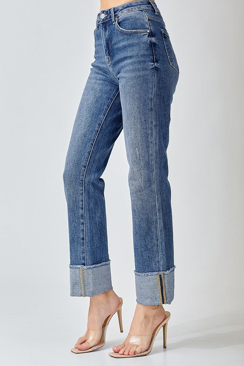 RISEN HIGH RISE STRAIGHT FIT CUFFED RELAXED JEANS-Jeans-Risen-Stuffology - Where Vintage Meets Modern, A Boutique for Real Women in Crosbyton, TX
