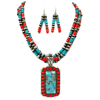 Concho Stone Turquoise Bead Pearl Western Chunky Necklace-Necklaces-Lunar Deer-Stuffology - Where Vintage Meets Modern, A Boutique for Real Women in Crosbyton, TX
