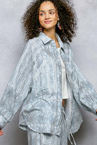 Blue Stripe Relaxed Fit Button-Down-Top-POL Clothing-Stuffology - Where Vintage Meets Modern, A Boutique for Real Women in Crosbyton, TX