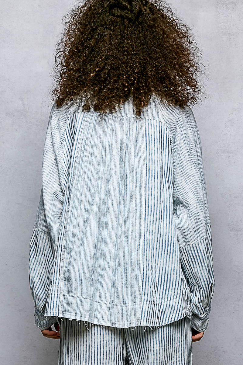 Blue Stripe Relaxed Fit Button-Down-Top-POL Clothing-Stuffology - Where Vintage Meets Modern, A Boutique for Real Women in Crosbyton, TX