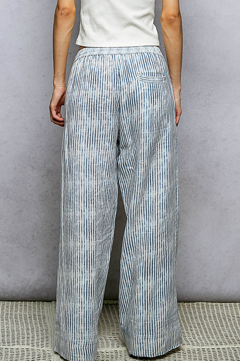 Blue Striped Elastic Pants-Pants-POL Clothing-Stuffology - Where Vintage Meets Modern, A Boutique for Real Women in Crosbyton, TX