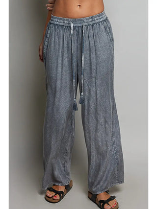 POL Vintage Washed Trim Tassel Wide Leg Pants-Pants-Pol Clothing-Stuffology - Where Vintage Meets Modern, A Boutique for Real Women in Crosbyton, TX