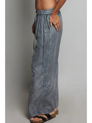 POL Vintage Washed Trim Tassel Wide Leg Pants-Pants-Pol Clothing-Stuffology - Where Vintage Meets Modern, A Boutique for Real Women in Crosbyton, TX